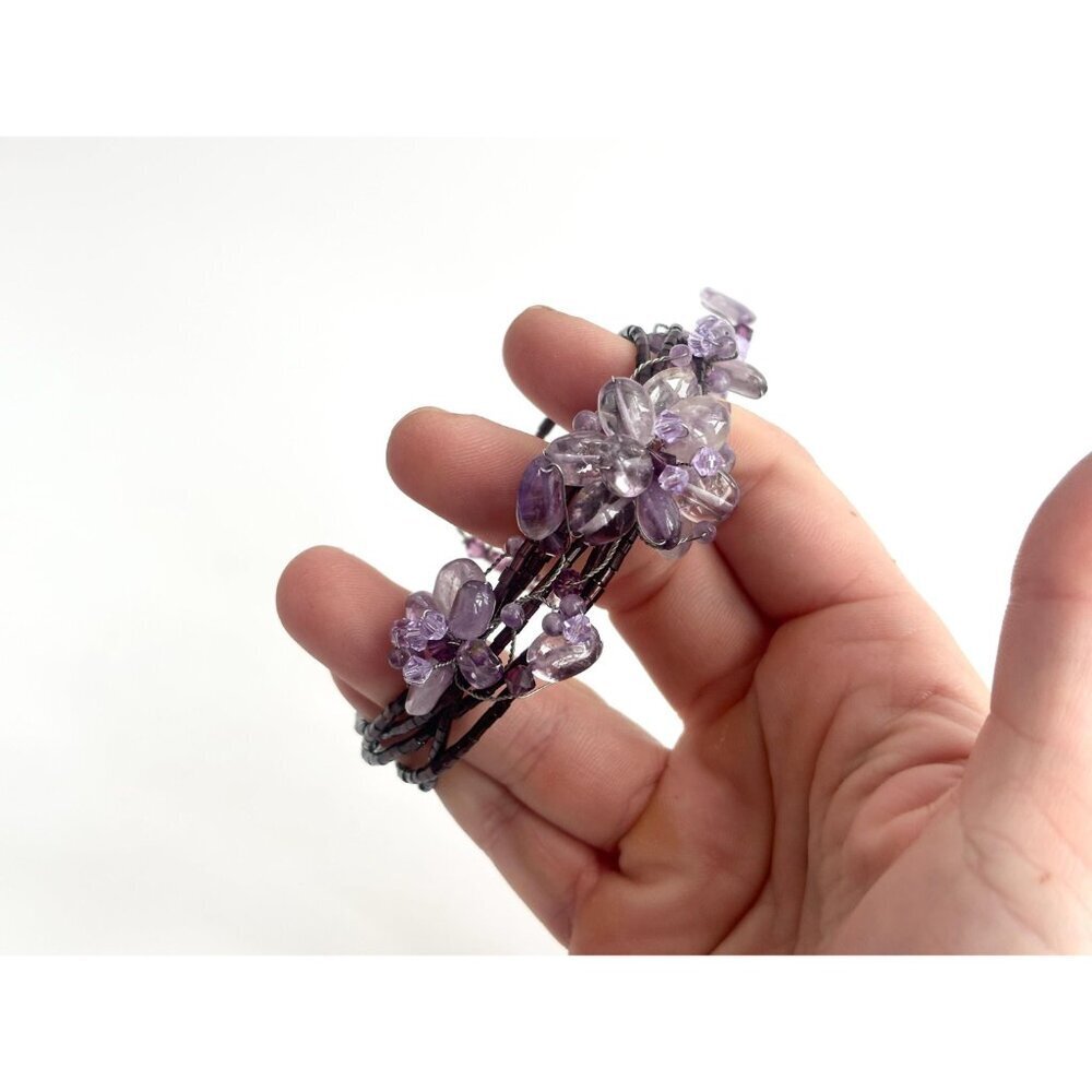 Wrap Around Purple Beaded Vintage Floral Multi Layered Bracelet - Picture 8 of 12